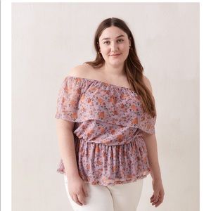 Addition Elle Printed Off-Shoulder Mesh Top
